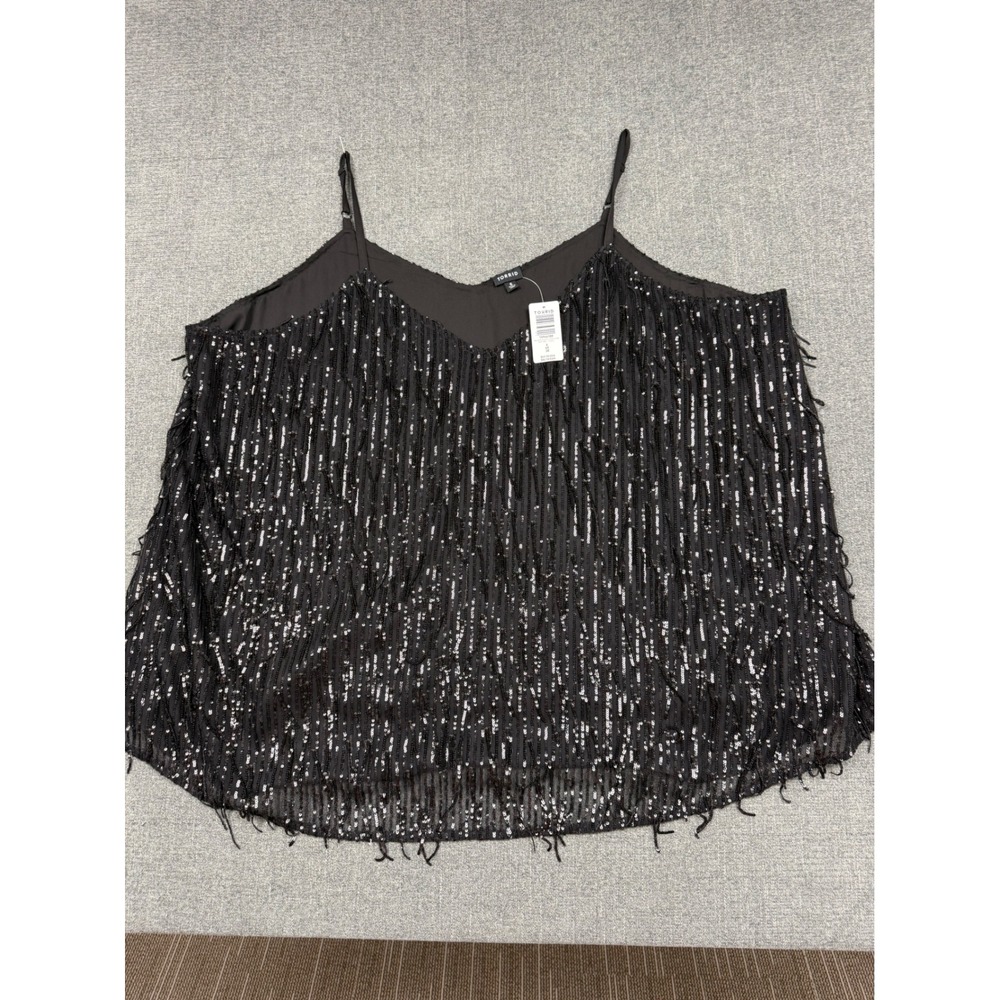 Torrid Sophie Black Sequin Fringe Cami Top V-Neck Sleeveless Blouse Size 6 NEW